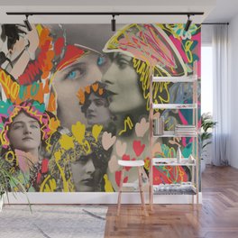 Vintage Ladies Early Century Pop Art Graffiti Collage by Emmanuel Signorino Wall Mural | Vintage Beauties, Pop Art, Graffiti, Digital, Actresses, Design, Hollywood, Colourful, Flowers, Street Art 
