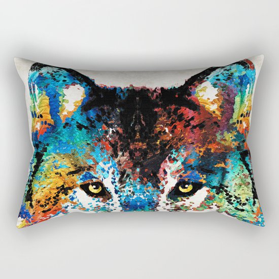 Wolf Art Print - Hungry - By Sharon Cummings Rectangular Pillow