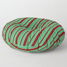 [ Thumbnail: Sea Green & Maroon Colored Lines Pattern Floor Pillow ]