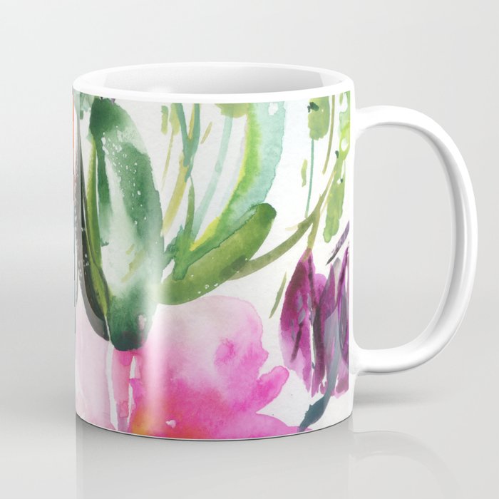 pink peonies in red and green Coffee Mug