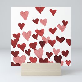 Valentine's Day Watercolor Hearts - red Mini Art Print