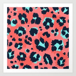 Coral leopard with pink spots Art Print