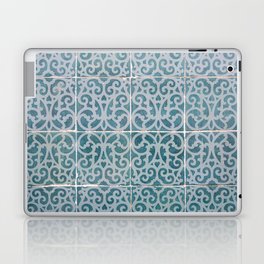 Vintage teal blue azulejos art print - Lisbon retro tiles- travel photography Laptop Skin