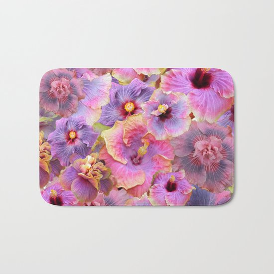 Tropical hibiscus patterns Flower Floral Flowers Bath Mat