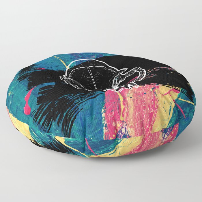 Rainbow Cat Skull Floor Pillow