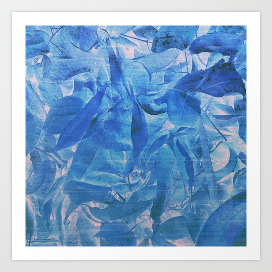 Abstract Blue Leaves Art Print