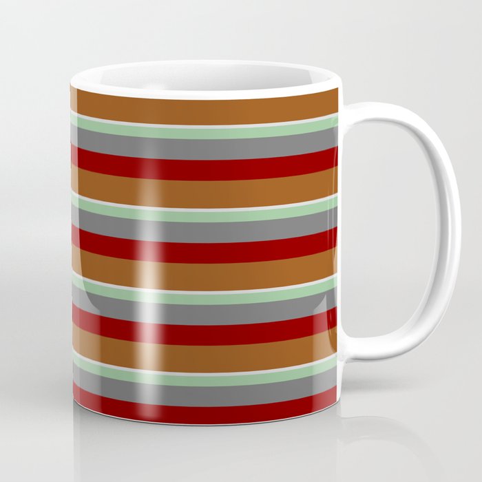 Colorful Light Gray, Dark Sea Green, Dim Gray, Maroon & Brown Colored Lines Pattern Coffee Mug