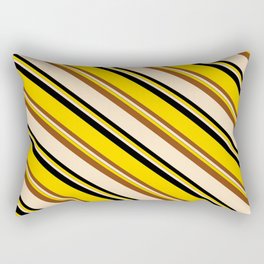 [ Thumbnail: Yellow, Brown, Bisque & Black Colored Pattern of Stripes Rectangular Pillow ]