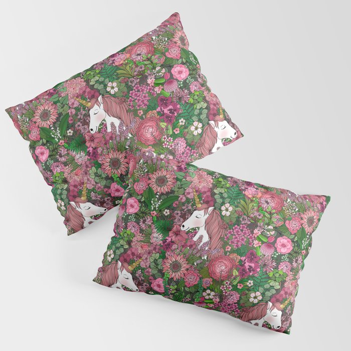 Unicorns in a Rose Colored Garden  Pillow Sham