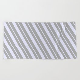 [ Thumbnail: Dark Grey and Lavender Colored Stripes/Lines Pattern Beach Towel ]