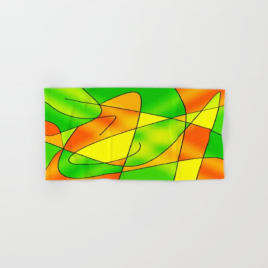 ABSTRACT CURVES #2 (Greens, Oranges & Yellows) Hand & Bath Towel