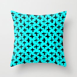 Aqua Blue and Black plus signs brush strokes seamless pattern Throw Pillow
