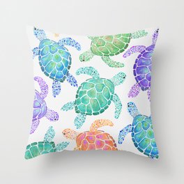 Sea Turtle - Colour Throw Pillow | Pattern, Watercolor, Aztec, Watercolour, Digital, Sealife, Shell, Sea, Animalpattern, Colourpattern 