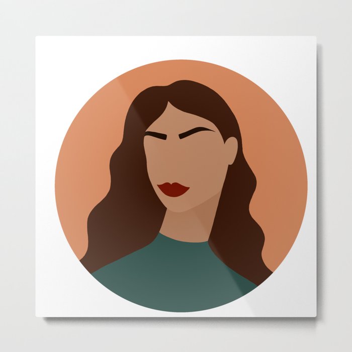 Bold Modern Female Portrait with Brown Hair Metal Print