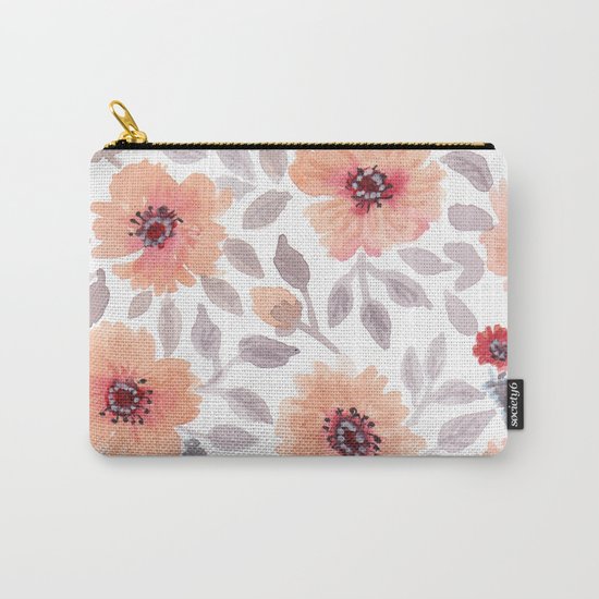 Watercolor . Salmon flowers . Carry-All Pouch