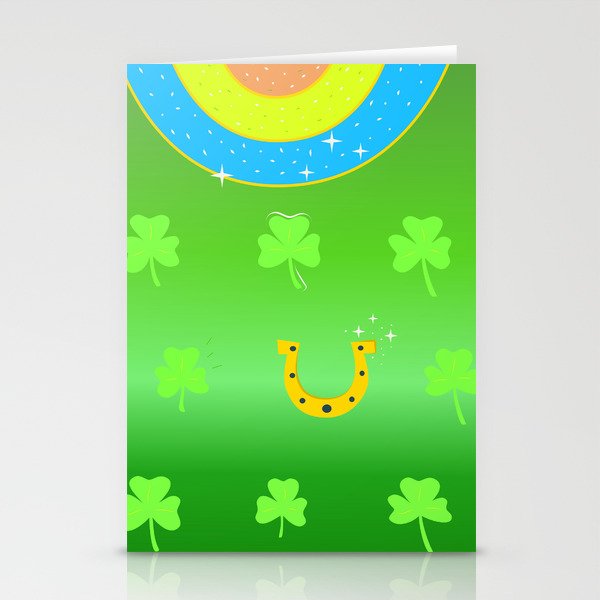 Rainbow and lucky shamrocks on Saint Patrick’s day Stationery Cards