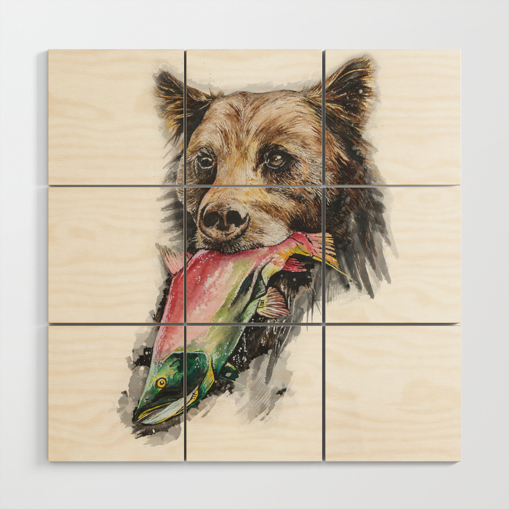 Grizzly Bear Wood Wall Art by camarocaro