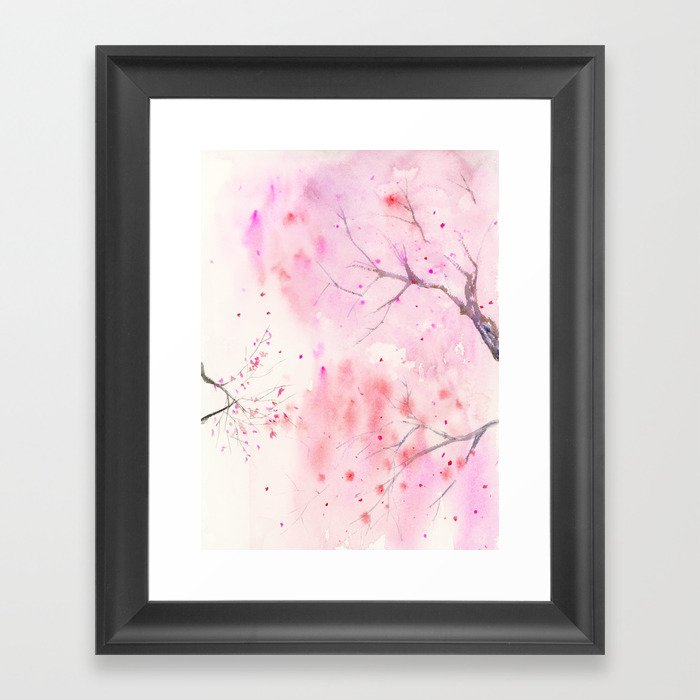 Cherry Blossom, Abstract,  Art Watercolor Painting  by Suisai Genki  Framed Art Print
