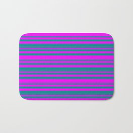 [ Thumbnail: Dark Cyan & Fuchsia Colored Lines/Stripes Pattern Bath Mat ]