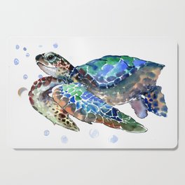 Sea Turtle, Green Blue, sea turtle under water, sky blue Cutting Board