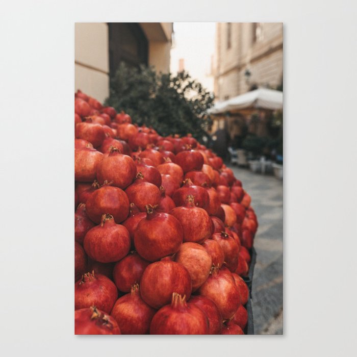 Sicilian Pomegranate Stand | Fruit stand wall art, fruit and vegetable stand Canvas Print
