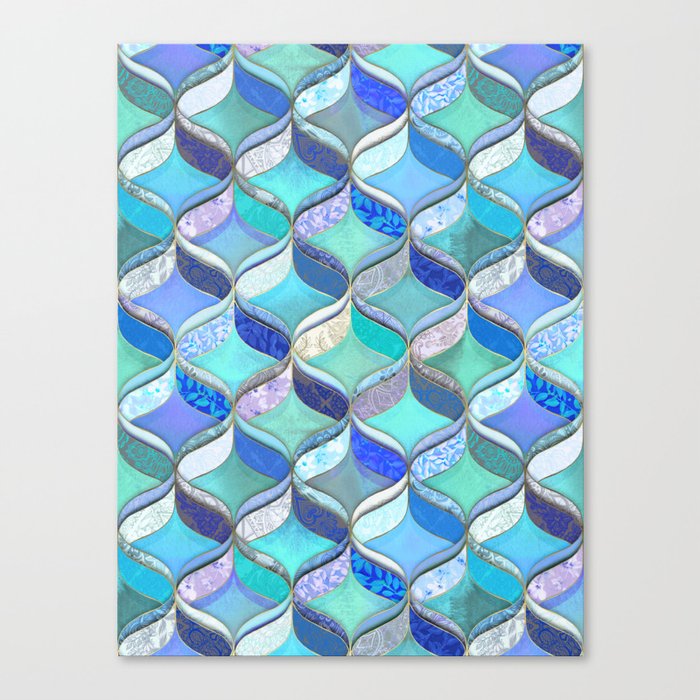 Patchwork Ribbon Ogee Pattern in Blues & Greens Canvas Print