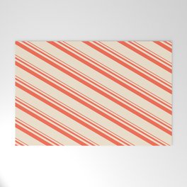 [ Thumbnail: Red & Beige Colored Lines/Stripes Pattern Welcome Mat ]