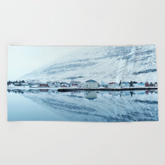 Houses by the water reflect Beach Towel