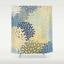 Floral Print, Yellow, Gray, Blue, Teal Shower Curtain