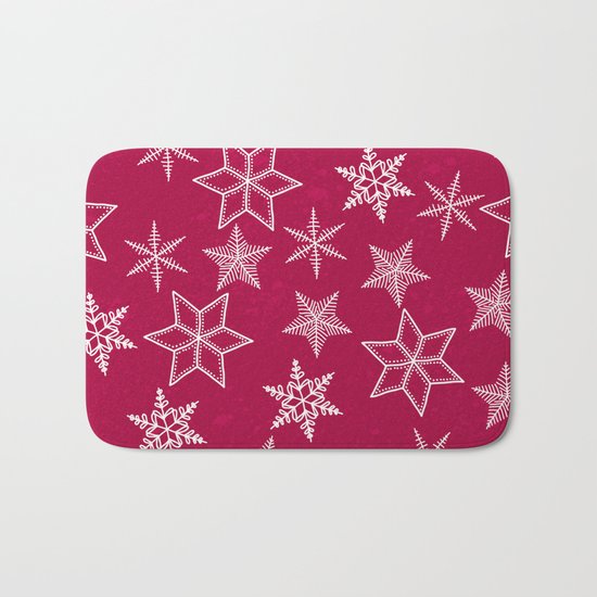 Snowflakes on red background Bath Mat