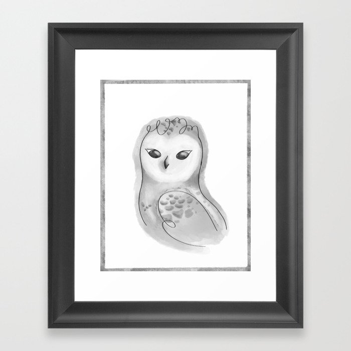 Watercolor Baby Owl, Nursery animals Framed Art Print