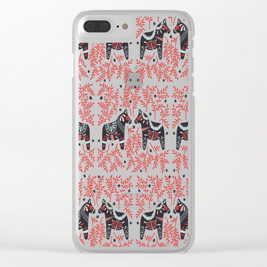 Swedish Dala Horses – Red and Black Palette Clear iPhone Case