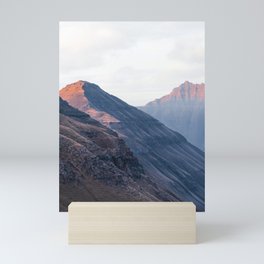 Sunset red rugged mountains | Hiking Faroe island fjord | Faroes landscape photography Mini Art Print
