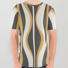 Hourglass Abstract Mid-century Modern Pattern in Charcoal Grey, Muted Mustard Gold, and Cream  All Over Graphic Tee