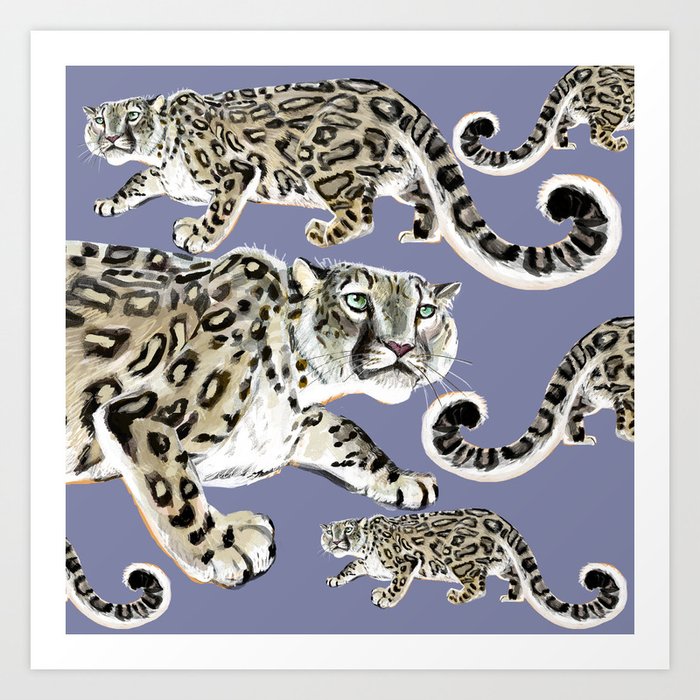 Snow leopard in purple Art Print