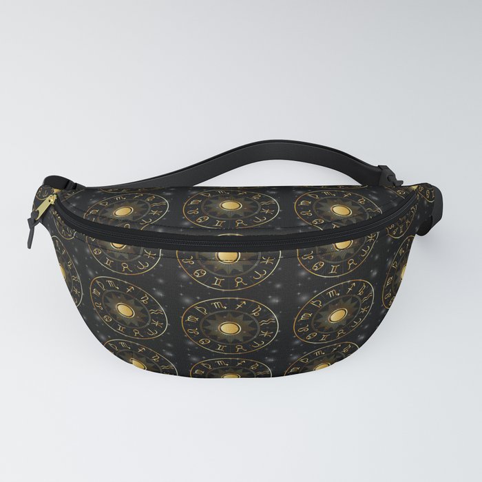 Zodiac astrology circle Golden astrological signs with moon sun and stars  Fanny Pack