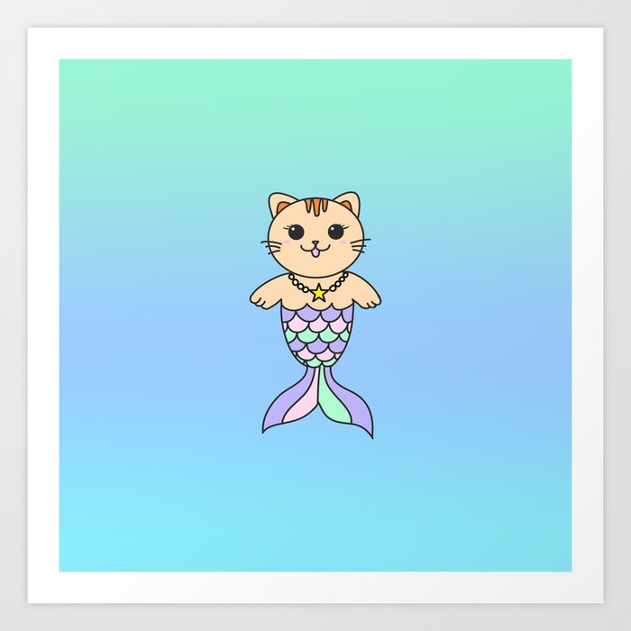 Mermaid Cat Mermaid Tail Mermaid Cat Sticker Mermaid Mercat Ombre Art Print By Yvonneceramics Society6