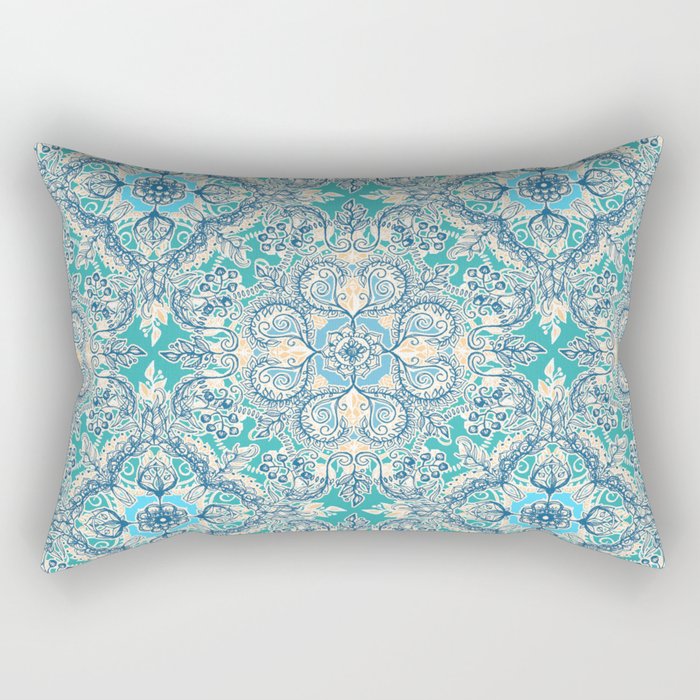 Gypsy Floral in Teal & Blue Rectangular Pillow