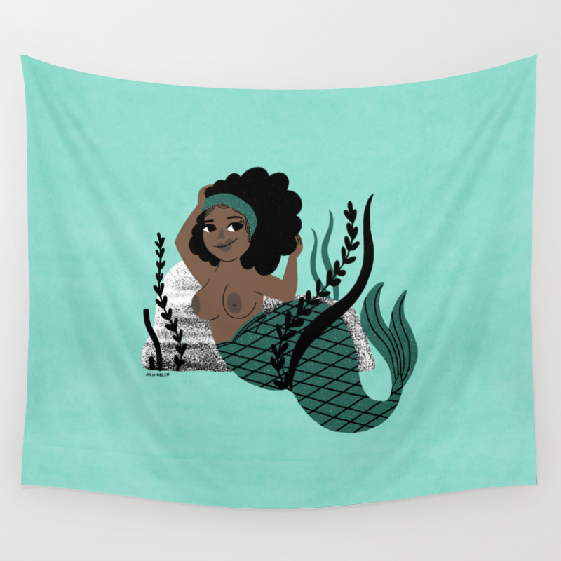 Black and Beautiful Mermaid Wall Tapestry by juliagreen