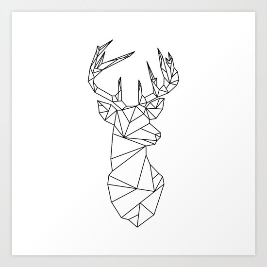 Geometric Stag (Black on White) Art Print