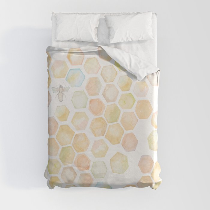 Bee and honeycomb watercolor Duvet Cover
