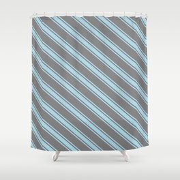 [ Thumbnail: Grey & Light Blue Colored Stripes Pattern Shower Curtain ]