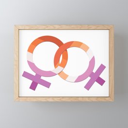 Lesbian Pride Flag on Intersecting Female Symbols Framed Mini Art Print
