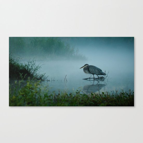 Blue Heron Misty Morning Canvas Print