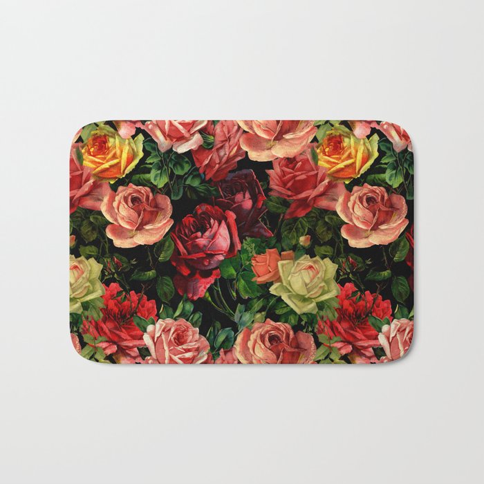 Vintage Shabby Chic Floral Roses Flowers Rose Bath Mat By