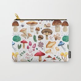 Watercolor forest mushroom illustration and plants Carry-All Pouch | Forest, Painted, Vegetable, Painting, Nature, Whimsical, Leaves, Acorn, Mushroom, Seamless 