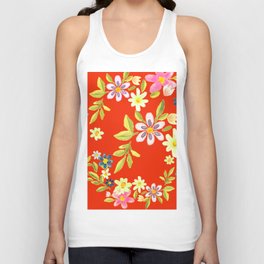 Red Japanese Floral  Unisex Tank Top