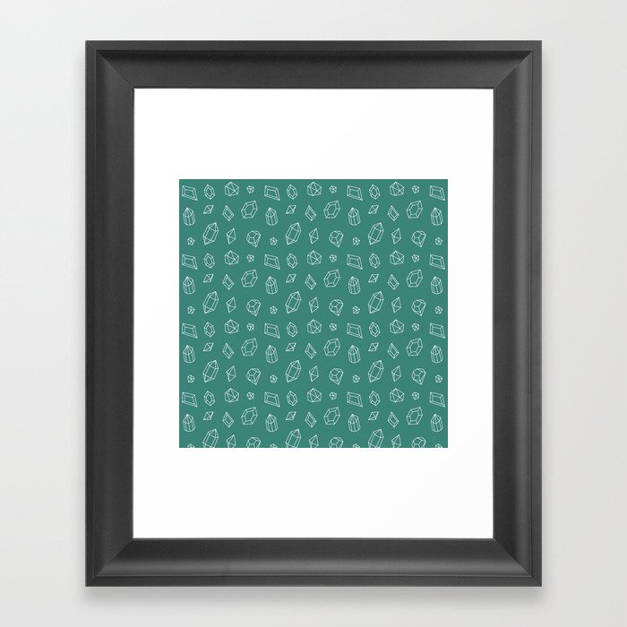 Green Blue and White Gems Pattern Framed Art Print