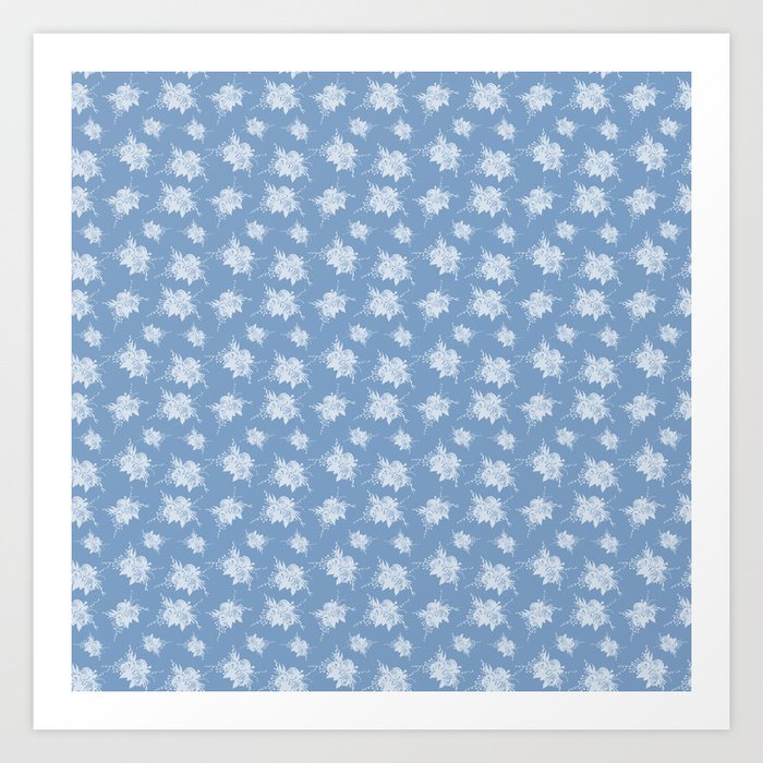 vintage pattern // white roses // blue pattern // Art Print