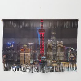 China Photography - Tall Lit Up Skyscrapers In Down Town Shang Hai At Night Wall Hanging